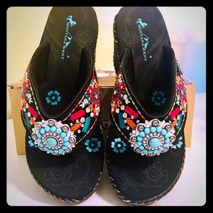 Montana West Embroidered and Rhinestone Sandals